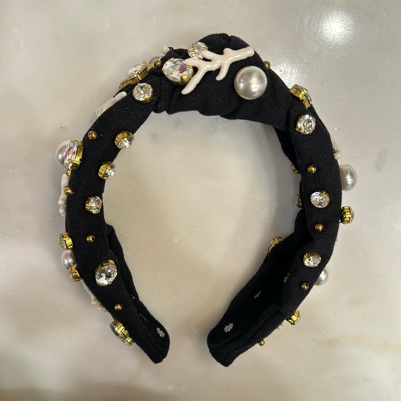 Lele Sadoughi Knotted Black Coral Headband with pearls and crystals